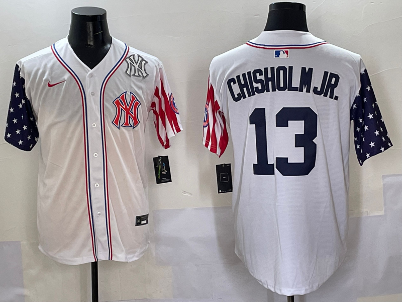 Men 2025  MLB New York Yankees #13 Chisholm Jr white jersey style 4